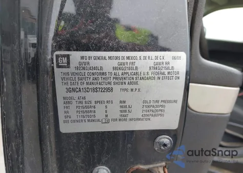 2008 Chevrolet Hhr Ls z USA, uszkodzony, nr VIN 3GNCA13D18S722958